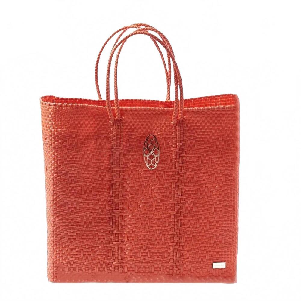 NEW LOLA'S BAG women's medium woven regular strap tote bag in orange